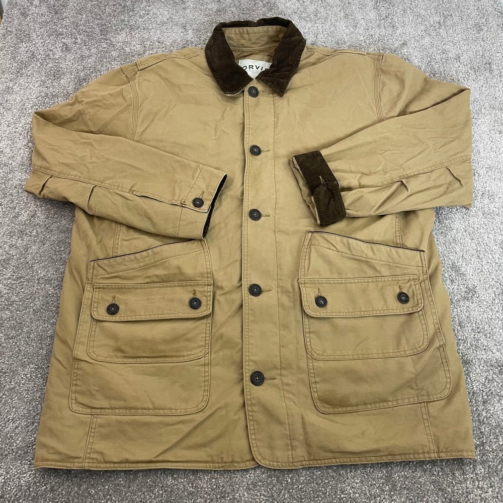 Orvis Barn Coat Mens Extra Large Chore Jacket Field Canvas Corduroy Trim Tan